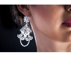 Orecchini Pizzo Macramé con Strass Swarovski, Bianco cod. 315