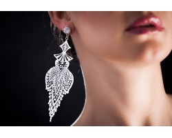 Lace Earrings with Swarovski crystals, White cod. 316