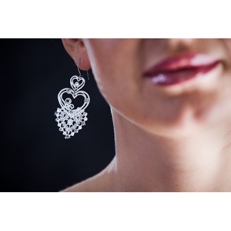 Orecchini Pizzo Macramé con Strass Swarovski, Bianco cod. 336