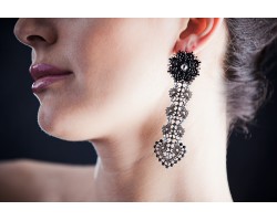 Lace Earrings with Swarovski crystals, Black, cod. 376