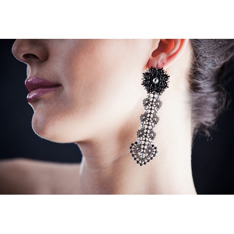 Lace Earrings with Swarovski crystals, Black, cod. 376