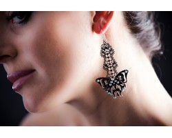 Lace Earrings with Swarovski crystals, Black, cod. 401