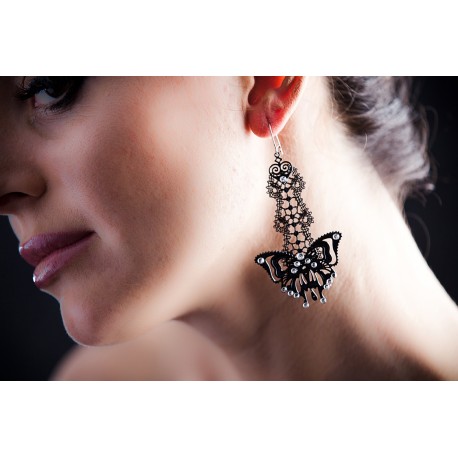 Lace Earrings with Swarovski crystals, Black, cod. 401