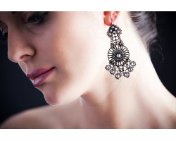 Lace Earrings with Swarovski crystals, Black, cod. 403