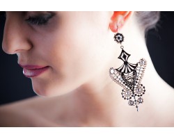 Lace Earrings with Swarovski crystals, Black, cod. 408
