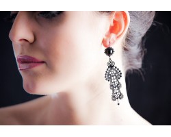 Lace Earrings with Swarovski crystals, Black, cod. 417