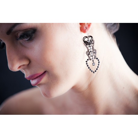 Orecchini Metallo e Pizzo con Strass Swarovski, Viola, cod. 425