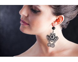 Orecchini Metallo e Pizzo con Strass Swarovski, Nero, cod. 433