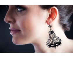 Orecchini Metallo e Pizzo con Strass Swarovski, Nero, cod. 437