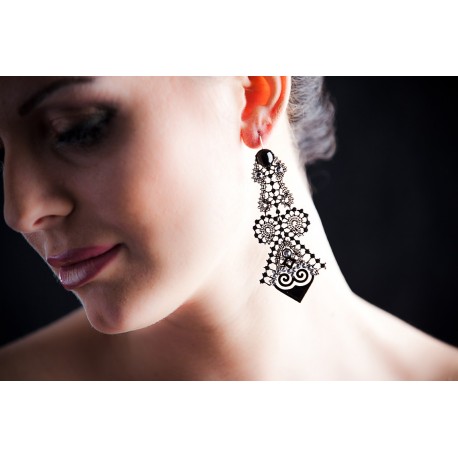 Orecchini Metallo e Pizzo con Strass Swarovski, Nero, cod. 442