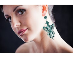 Metal and Lace Earrings with Swarovski crystals, Black, cod. 471